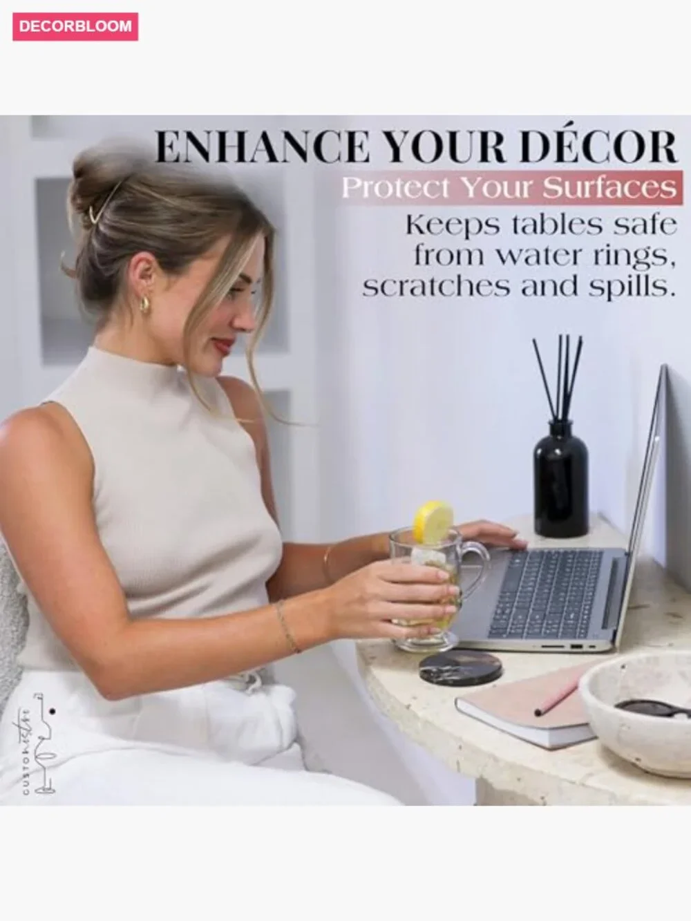 Set of 4 Natural Stone Coasters - Marble Drink Coasters for Kitchen Counter,